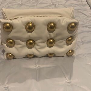 Rebecca Minkoff Cream Clutch with Gold Accents